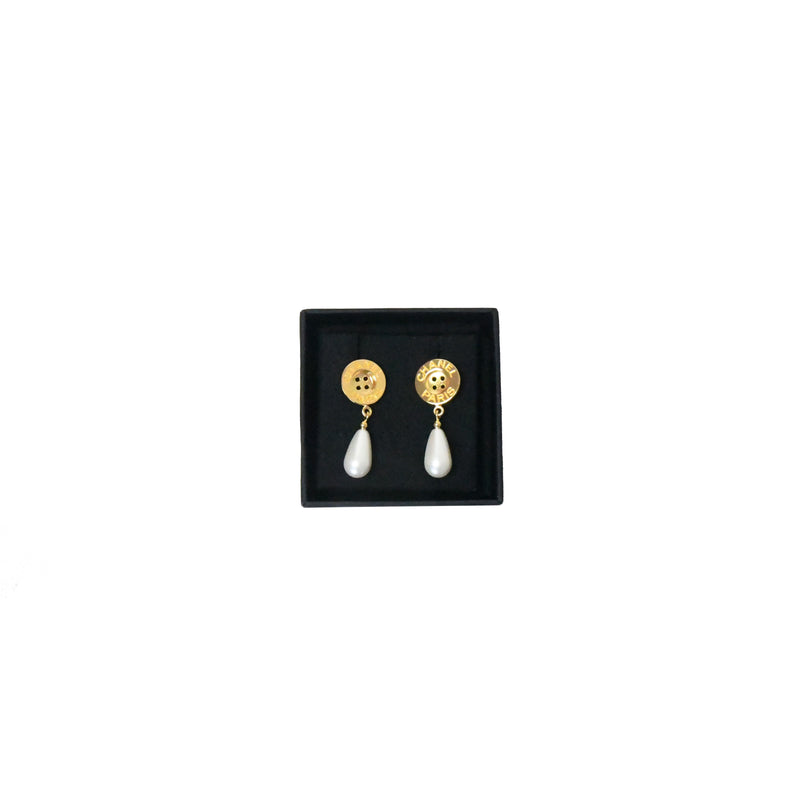 Chanel Paris Gold Button with Pearl Earrings - NOBLEMARS