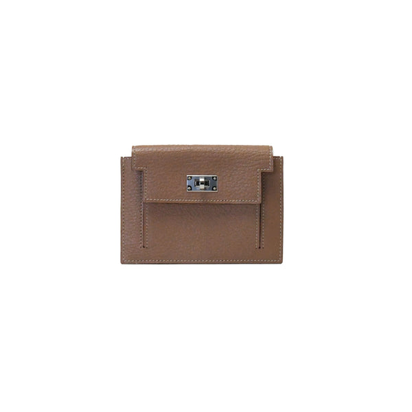 Hermes Kelly Pocket Mysore PHW Compact Wallet Light Brown - NOBLEMARS