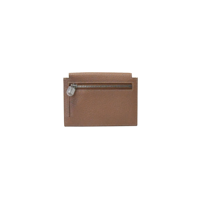 Hermes Kelly Pocket Mysore PHW Compact Wallet Light Brown - NOBLEMARS