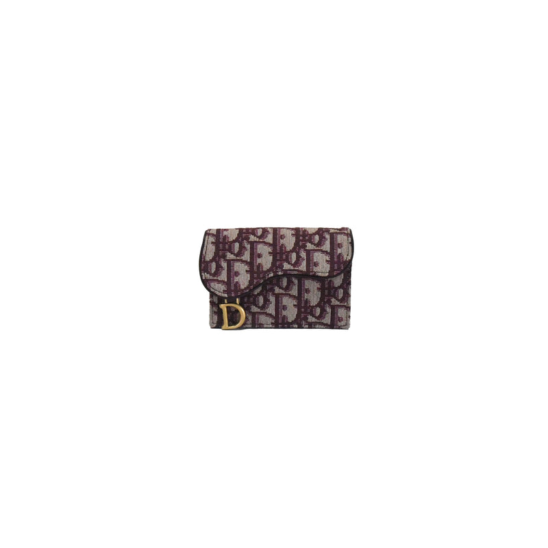 Dior Oblique Jacquard Saddle Flap Card Holder Burgundy - NOBLEMARS