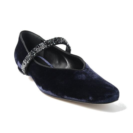 Manolo Blahnik Puxona Flat Navy - NOBLEMARS