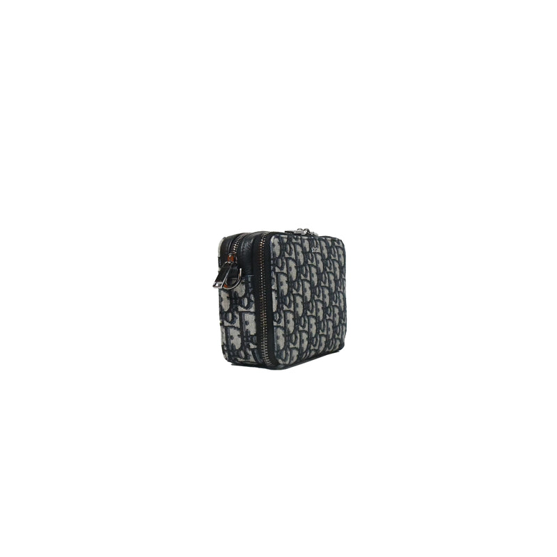 Dior Oblique Jacquard Pouch with Shoulder Strap Beige Black