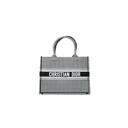 Dior Houndstooth Embroidery Small Book Tote Black and White - NOBLEMARS