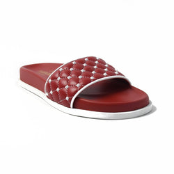 Valentino Quilted Studded Slider Red - NOBLEMARS