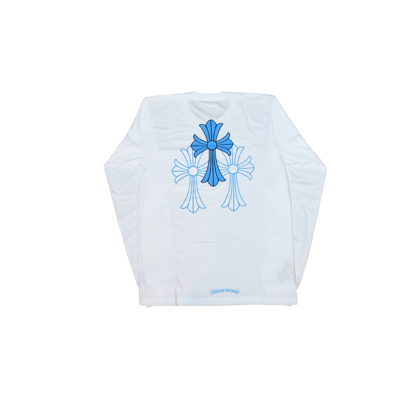 Chrome Hearts Triple Cross Logo L/S T-Shirt White Blue - NOBLEMARS
