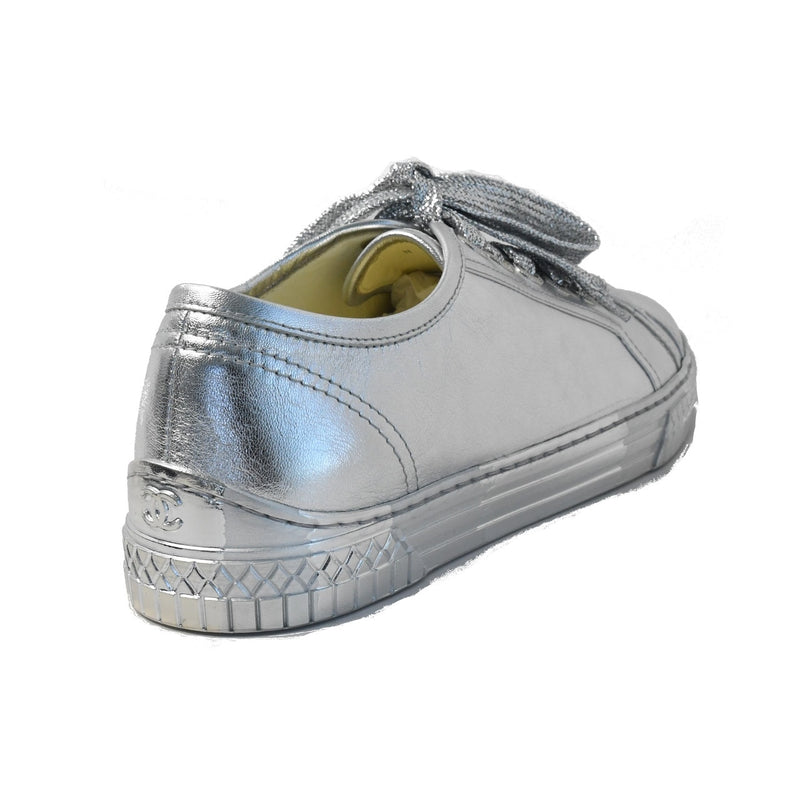 Chanel Laminated Lambskin Sneakers Silver - NOBLEMARS