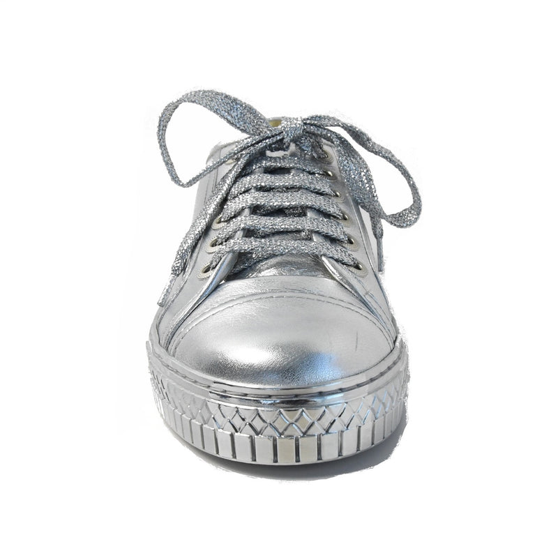 Chanel Laminated Lambskin Sneakers Silver - NOBLEMARS