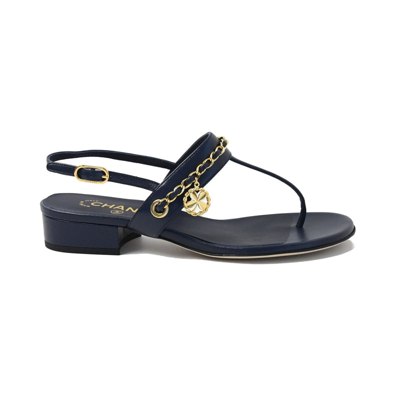 Chanel Lambskin Thongs Sandals Navy - NOBLEMARS