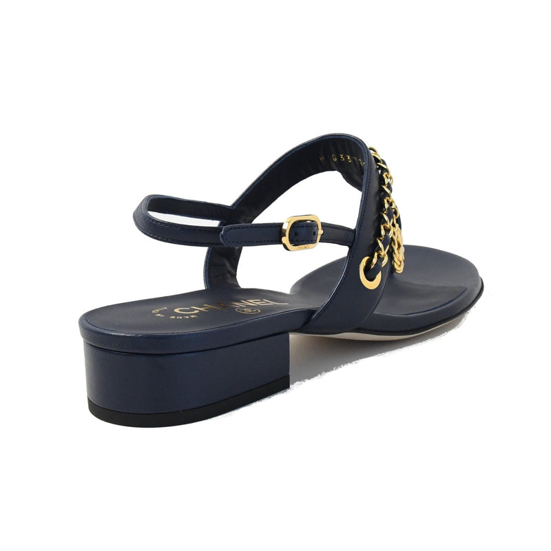 Chanel Lambskin Thongs Sandals Navy - NOBLEMARS