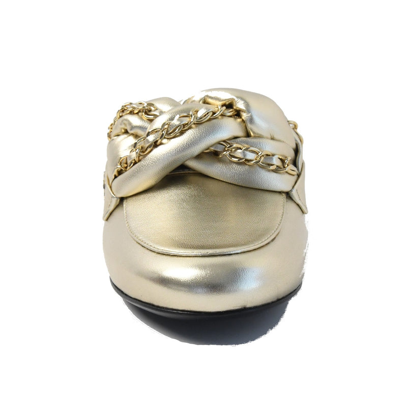 Chanel Mules Sandals Metallized Lambskin Light Gold - NOBLEMARS
