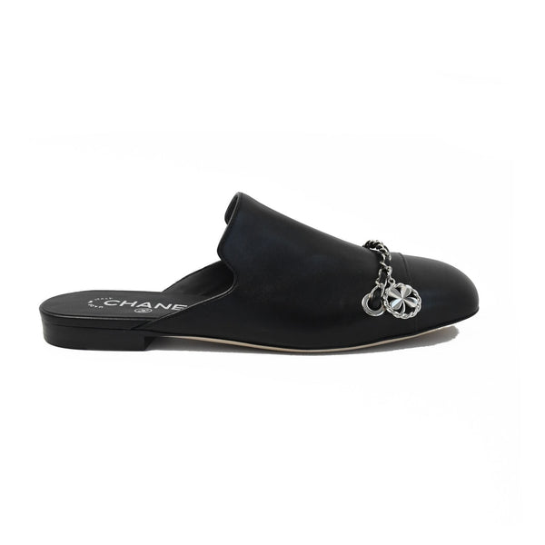 Chanel Lambskin Sandals With Chain Black 85 - NOBLEMARS