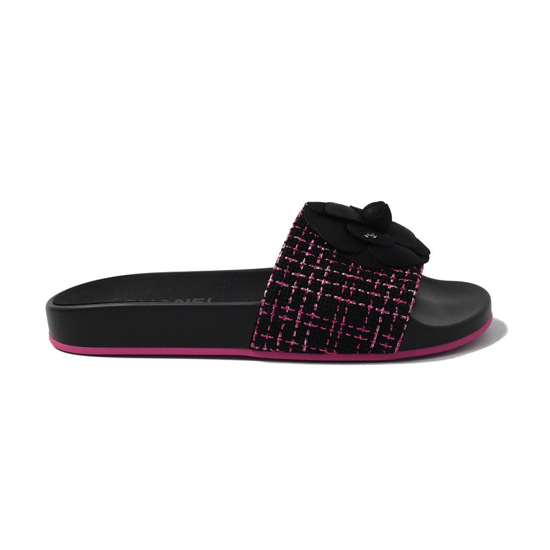 Chanel Mules Tweed Grosgrain Black Pink - NOBLEMARS