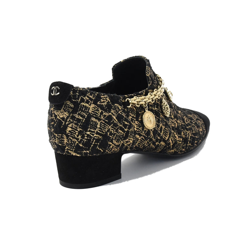 Chanel Short Boots Kid Suede Black Gold 35 - NOBLEMARS