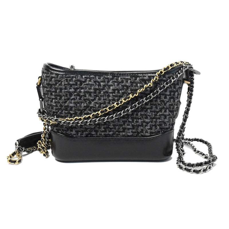 Chanel Small Tweed Gabrielle, Black Grey Toned Tweed, Silver Gold  Hardware
