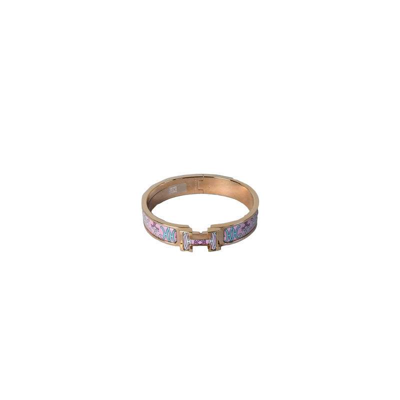 Hermes Clic H Bracelet Gold Hardware Pink Pattern - NOBLEMARS