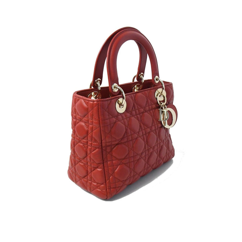 Dior Ladydior Leather Handbag Silver Hardware Red - NOBLEMARS