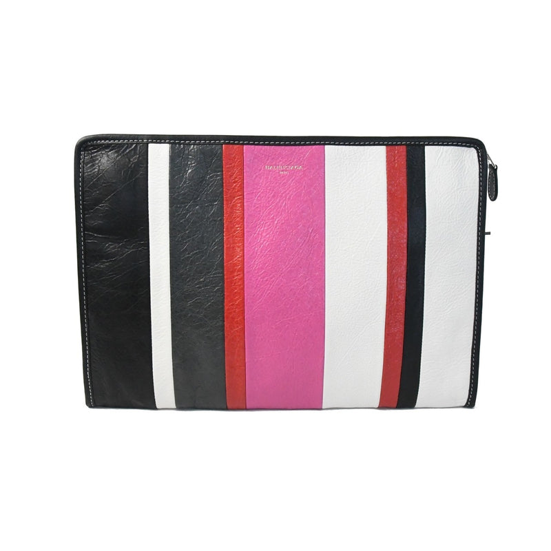 Balenciaga Envelope Leather Clutch Pink Red White Black Stripes - NOBLEMARS