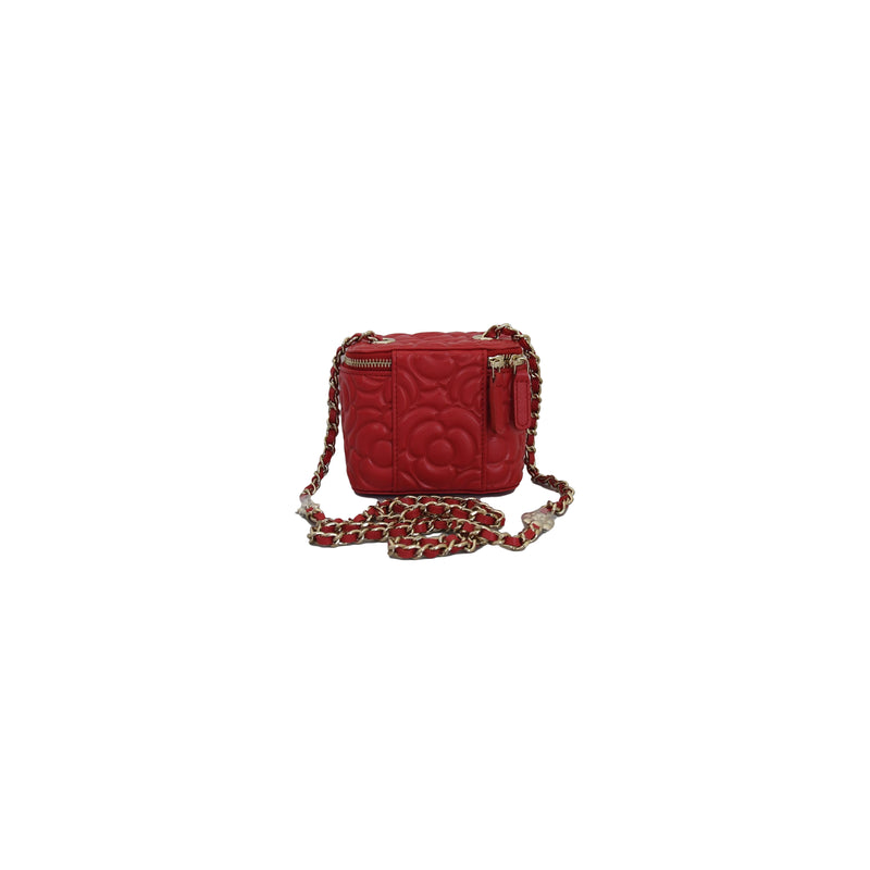 Chanel Camellia Flower Vanity Crossbody Bag Red - NOBLEMARS