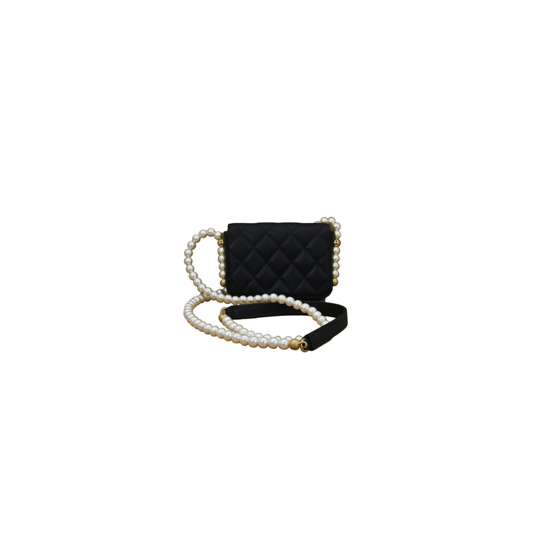 Chanel Flap Card Holder with Pearl Chain Black - NOBLEMARS