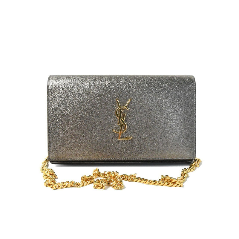 Saint Laurent YSL Kate Metallic Leather Gold Hardware Flap Bag Silver - NOBLEMARS