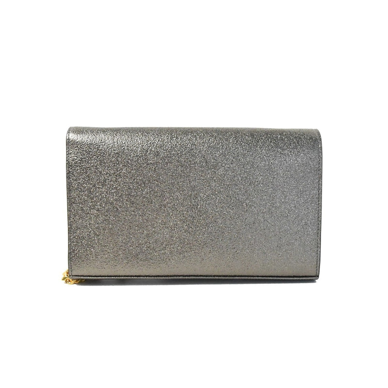 Saint Laurent YSL Kate Metallic Leather Gold Hardware Flap Bag Silver - NOBLEMARS