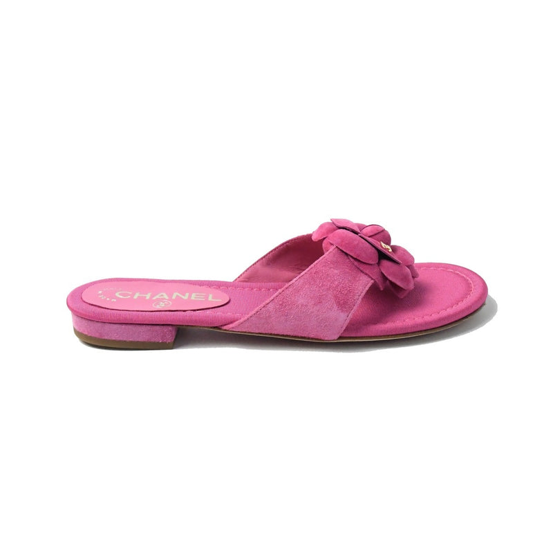 Chanel Suede Thongs Flat Sandals Pink - NOBLEMARS