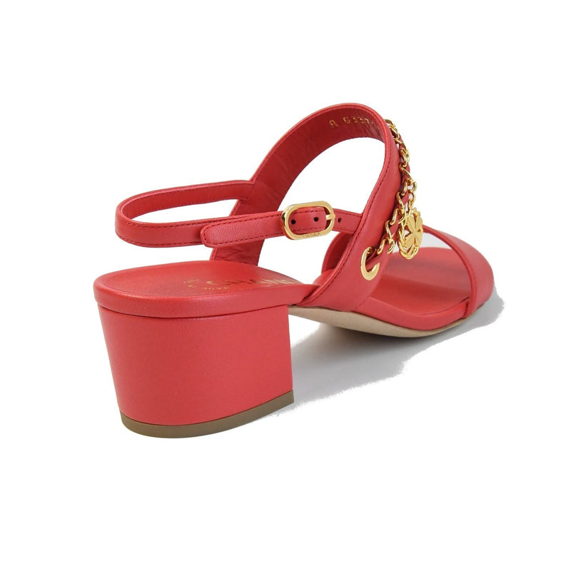 Chanel Block Heel Lambskin Strap Sandals Red - NOBLEMARS