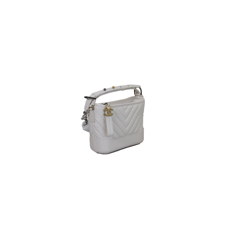 Chanel Chevron Gabrielle Small Hobo Bag White - NOBLEMARS