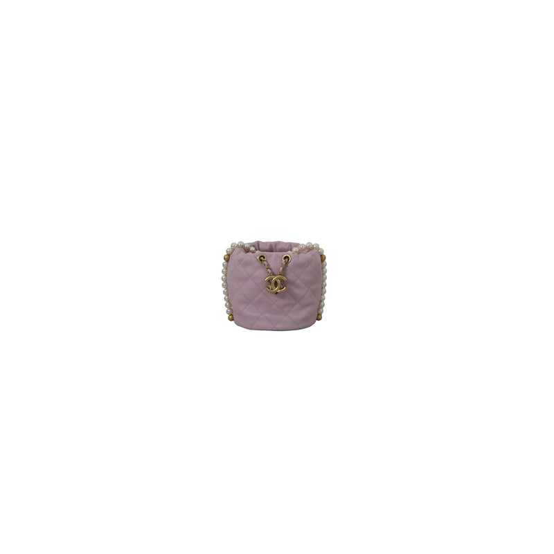 Chanel Mini Drawstring Bag Calfskin Pearl with Gold Metal Pink - NOBLEMARS