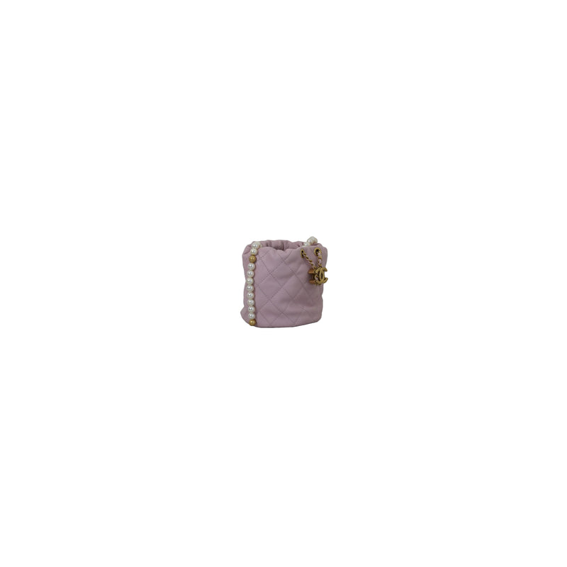 Chanel Mini Drawstring Bag Calfskin Pearl with Gold Metal Pink - NOBLEMARS