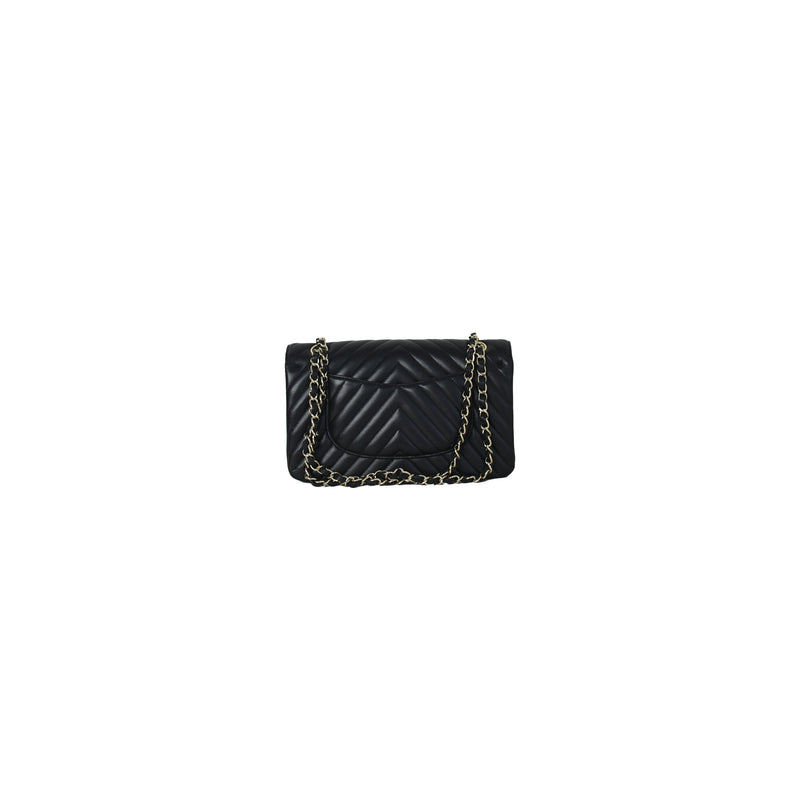 Chanel Chevron Medium CF Bag Gold Hardware Black - NOBLEMARS