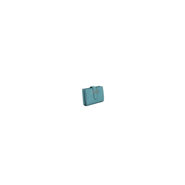 Hermes Bearn Mini Wallet Palladium Hardware Light Blue - NOBLEMARS