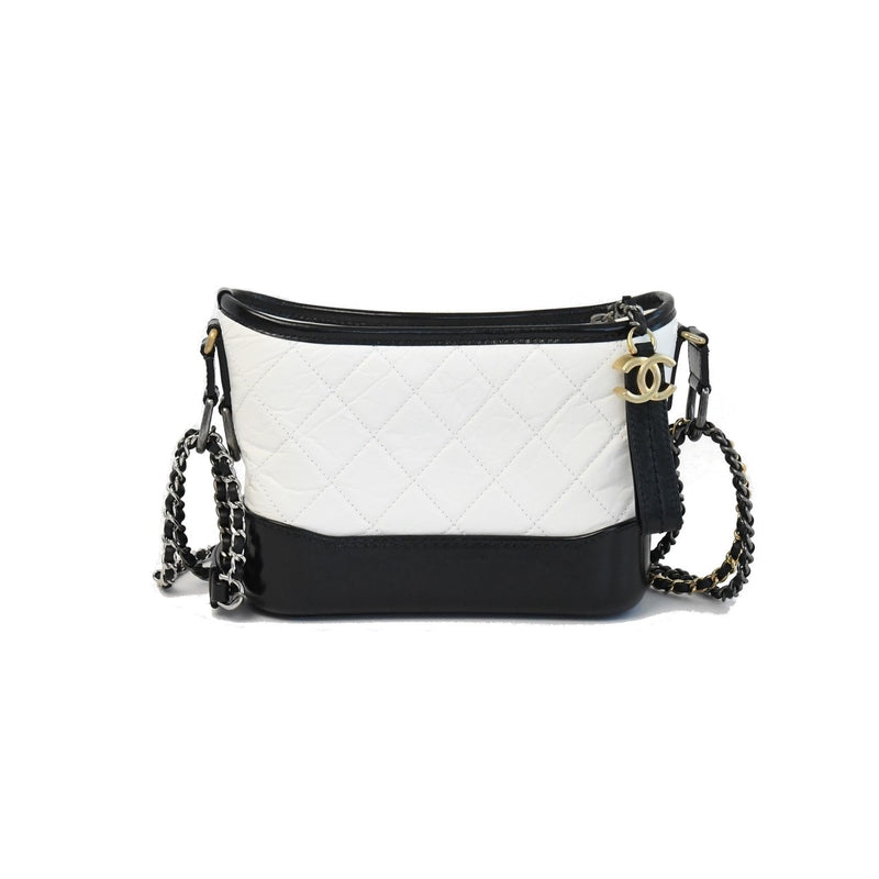 Chanel Leather Small Gabrielle White Black - NOBLEMARS