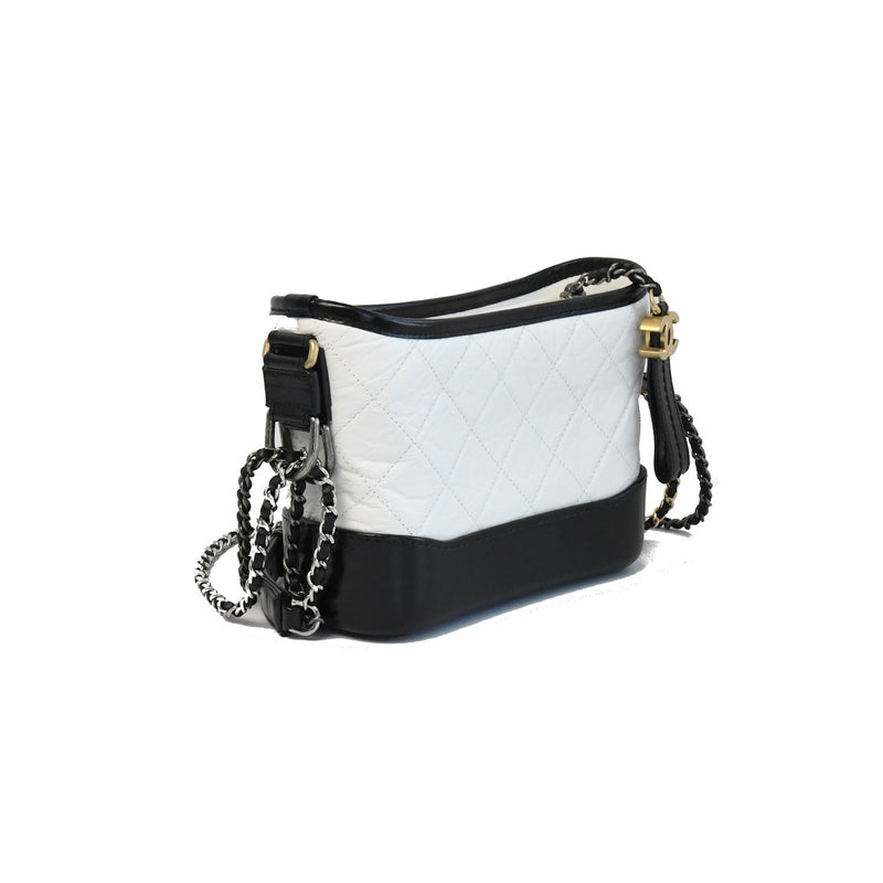 Chanel Leather Small Gabrielle White Black - NOBLEMARS