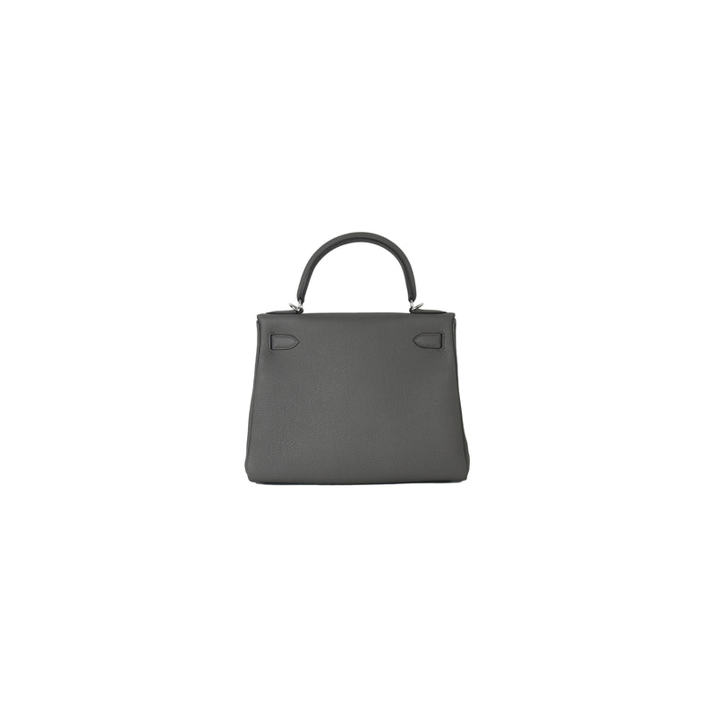HERMÈS, GRIS ASPHALT AND ETAIN TOGO KELLY SPECIAL ORDER 28 WITH BRUSHED  SILVER HARDWARE, Luxury Handbags, 2020