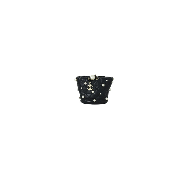 Chanel Mini Drawstring Pearl Studded Bag Black - NOBLEMARS