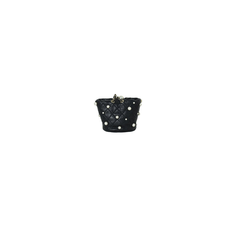 Chanel Mini Drawstring Pearl Studded Bag Black - NOBLEMARS