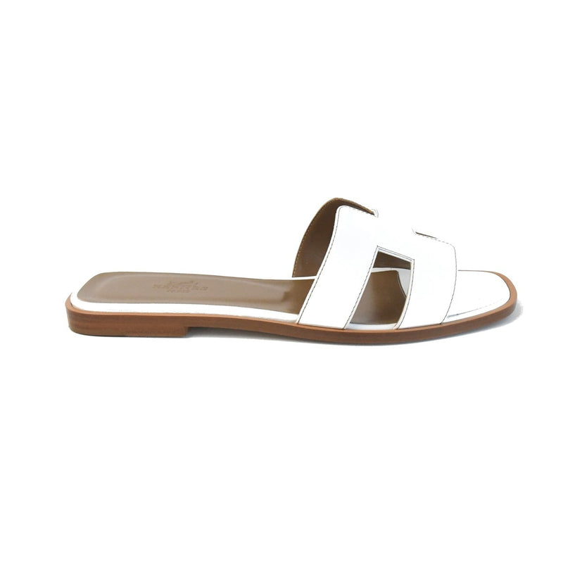 Hermes Calf Leather Oran H Sandals White - NOBLEMARS