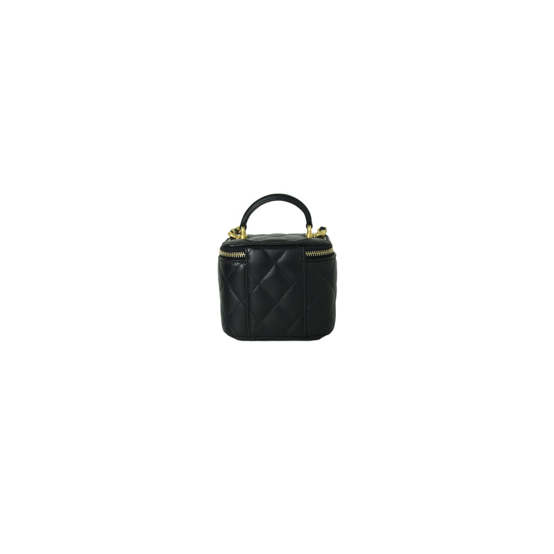 BRAND NEW ! Chanel Black Lambskin Metal Top Handle Small Vanity with Chain  Gold Hardware Crossbody Bag (J0046KN9)