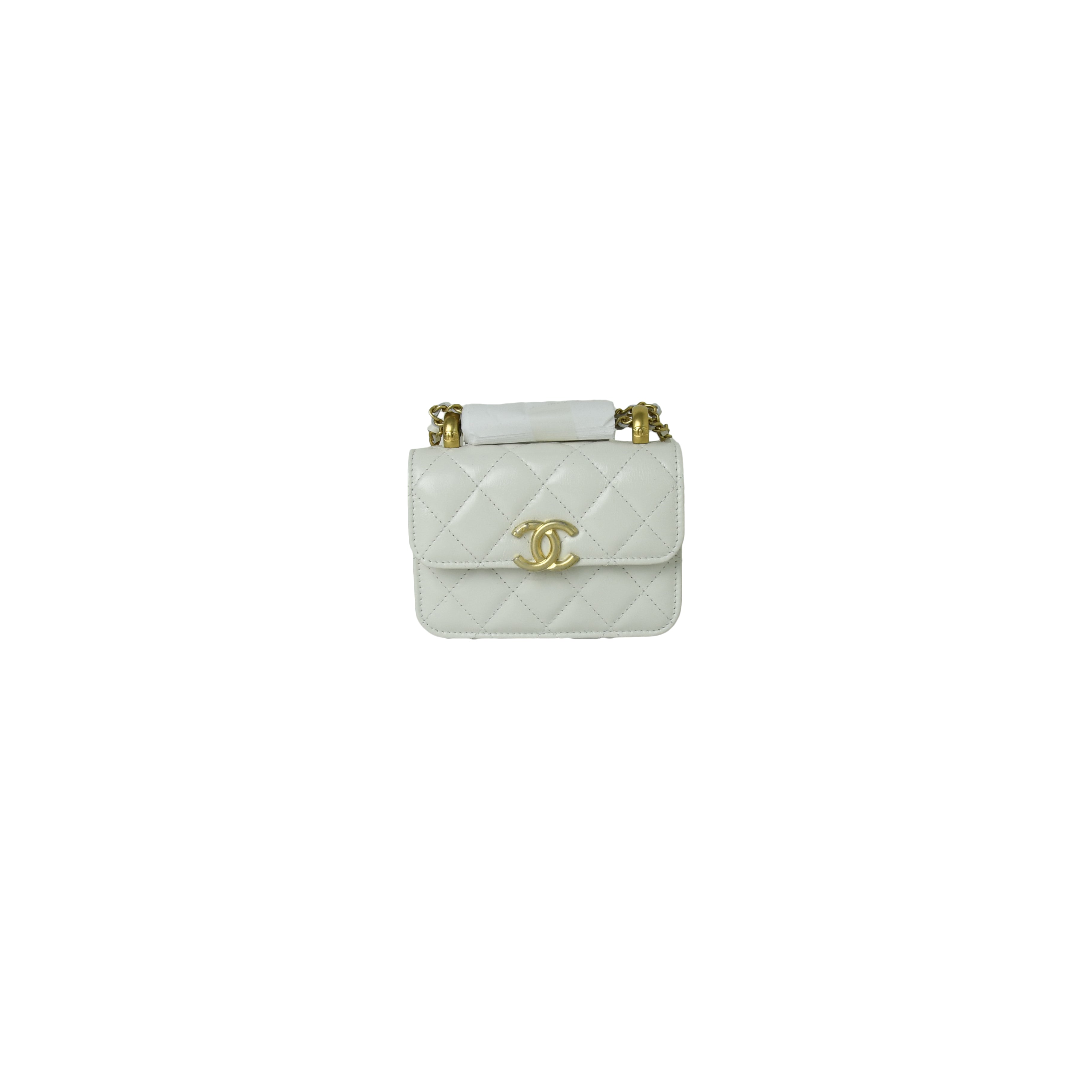 Chanel Flap Coin Purse With Chain Calfskin & Gold-Tone Metal White -  NOBLEMARS