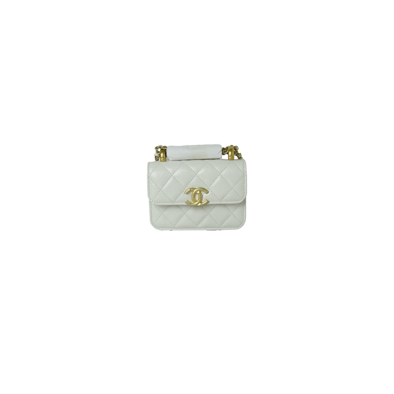 Chanel Flap Coin Purse With Chain Calfskin & Gold-Tone Metal White