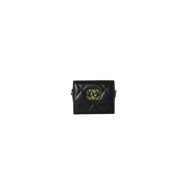 Chanel 19 Flap Coin Purse With Chain Lambskin Black - NOBLEMARS