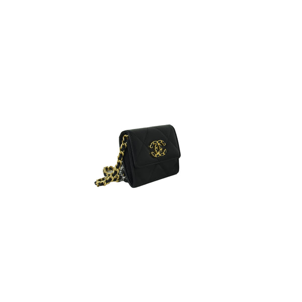 Chanel 19 Flap Coin Purse With Chain Lambskin Black - NOBLEMARS