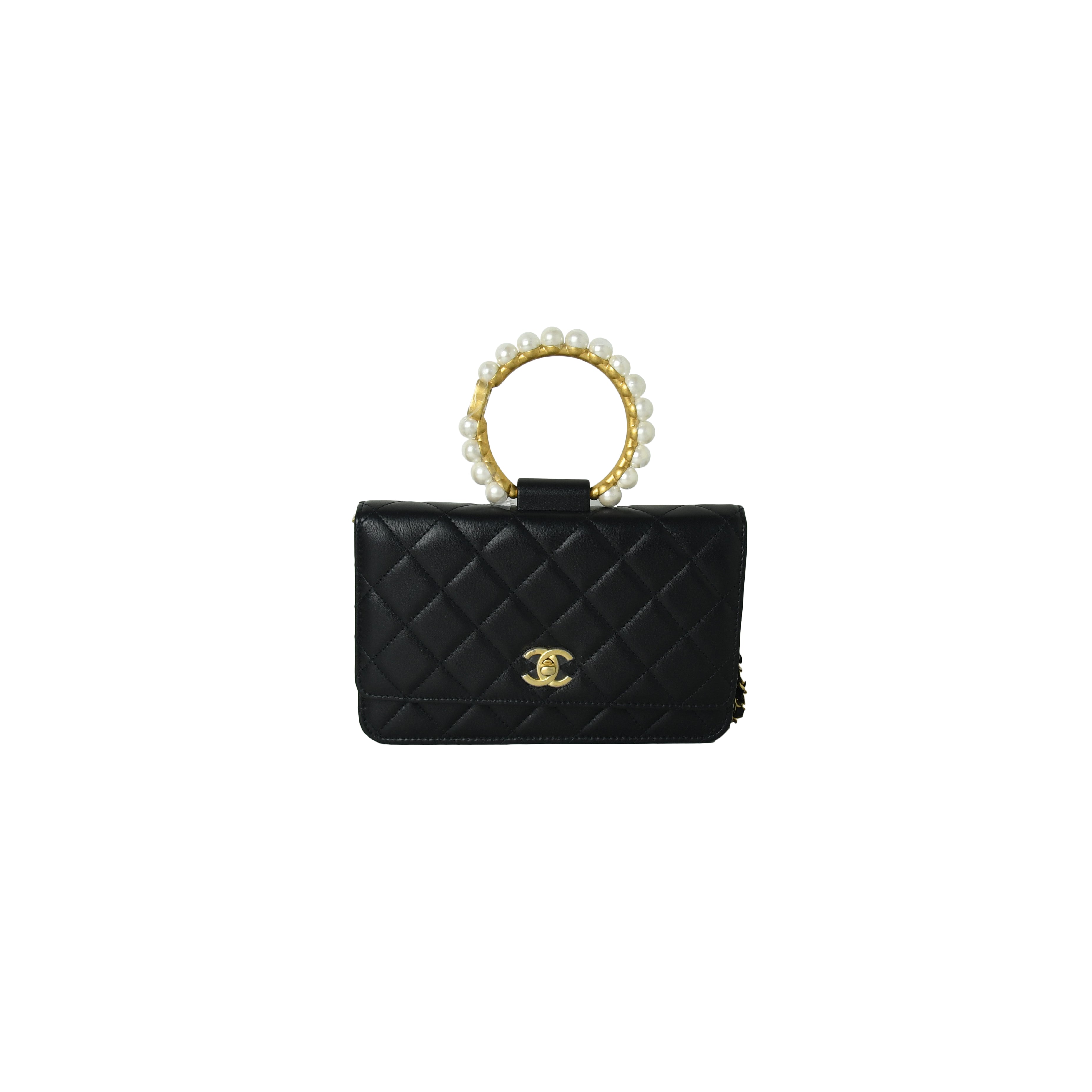 Chanel O Mini Bag Lambskin Imitation Pearls & Gold-Tone Metal Black
