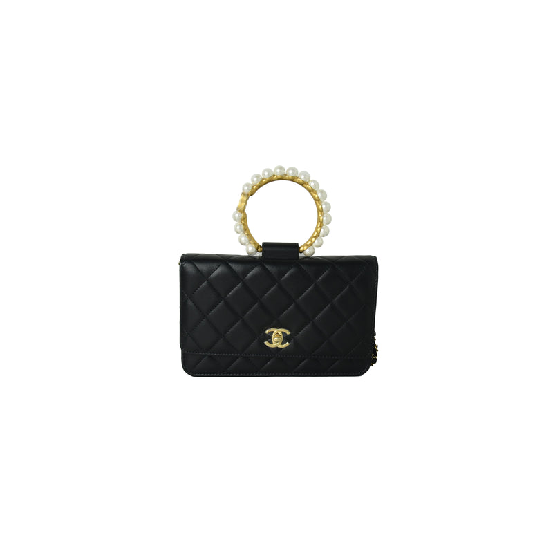 Chanel O Mini Bag Lambskin Imitation Pearls & Gold-Tone Metal Black - NOBLEMARS