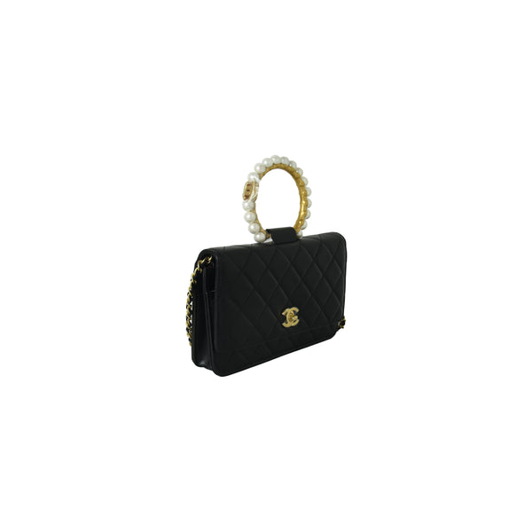 Chanel Round Vanity Case With Handle With Chain Black - NOBLEMARS
