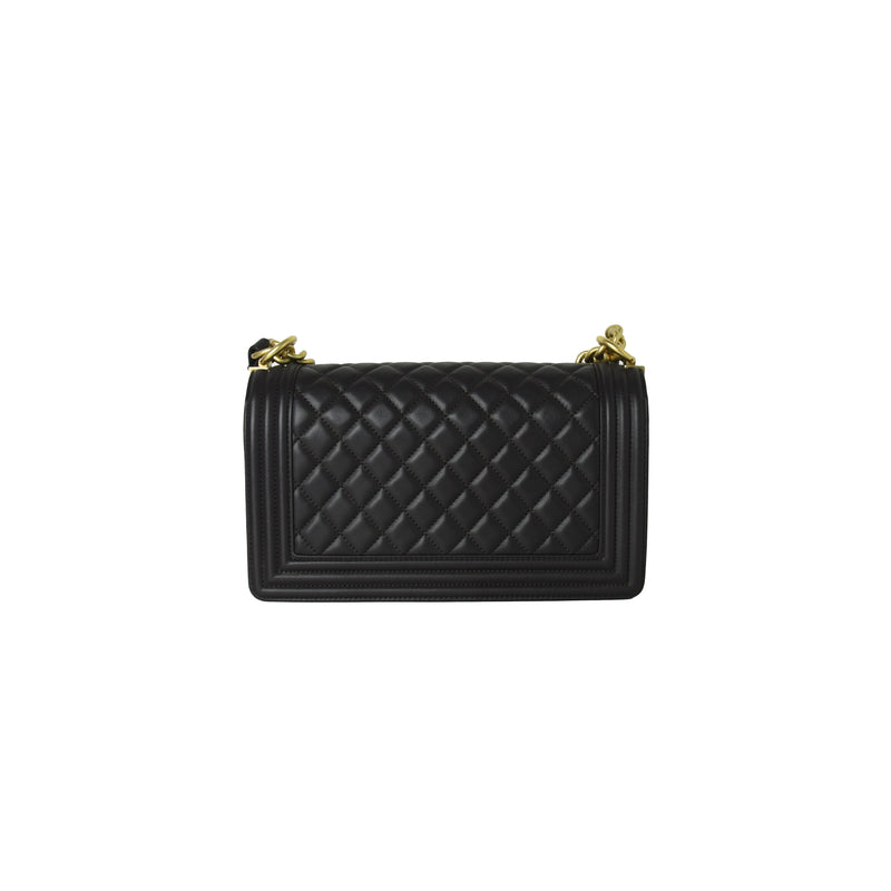 Chanel Old Medium Boy Handbag Gold-Tone Metal Dark Brown - NOBLEMARS