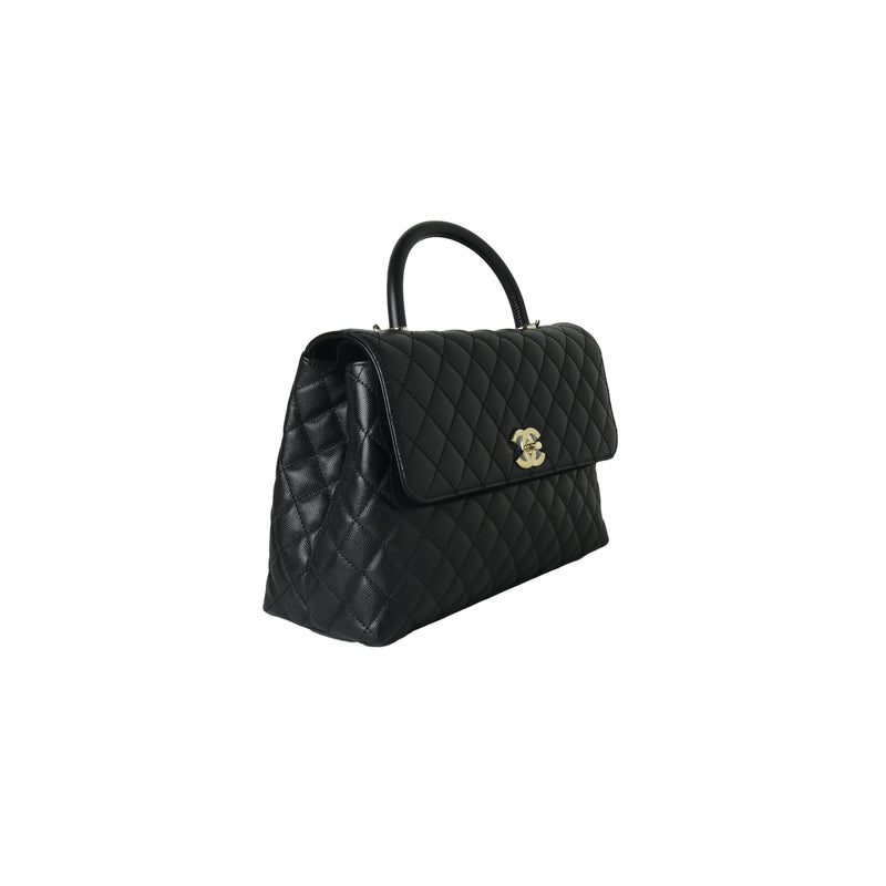 Chanel Maxi Flap Bag With Top Handle Grained CalfSkin & Gold-Tone Metal  Black - NOBLEMARS