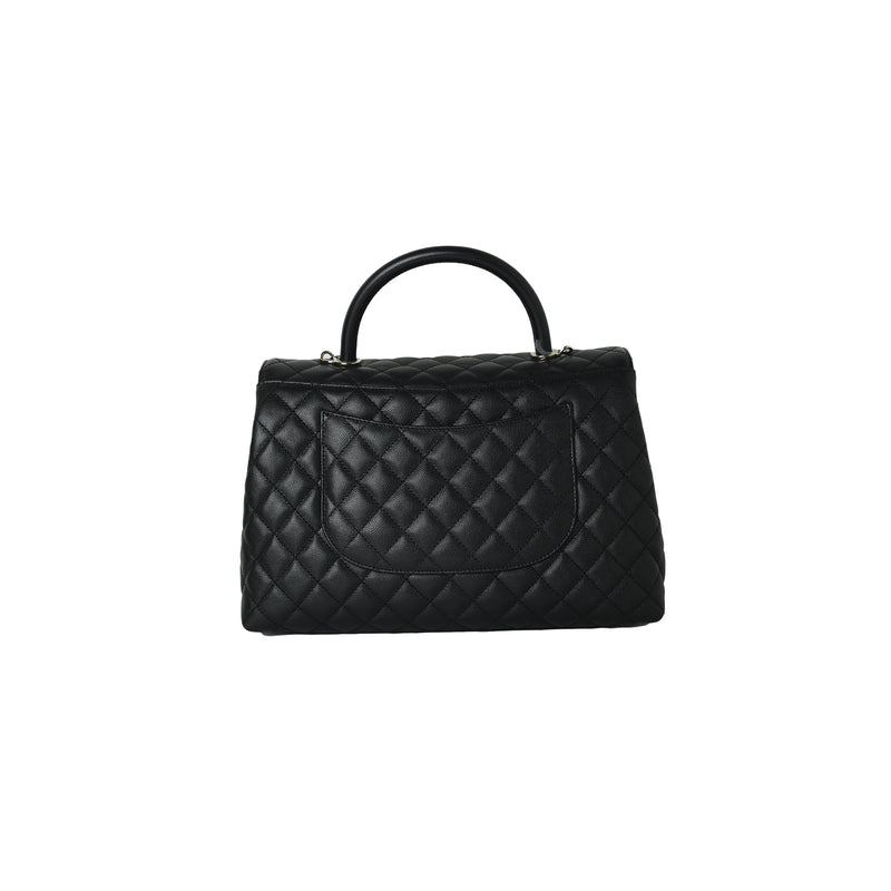 Chanel Maxi Flap Bag With Top Handle Grained CalfSkin & Gold-Tone Metal Black - NOBLEMARS