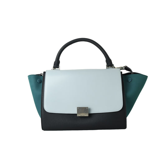 Celine Small Trapeze Bag White Navy Light Blue Green - NOBLEMARS